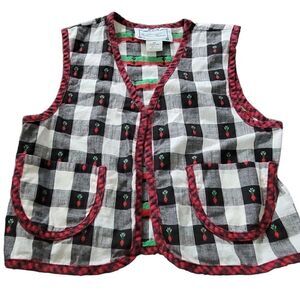 Vintage Catherine Rebecca Beet Vegetable Checkered Pocket Vest Girls SZ 7